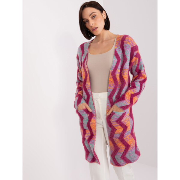 ITALY MODA Fuchsiový vzorovaný kardigán AT-SW-234701.34-fuchsia 66535126