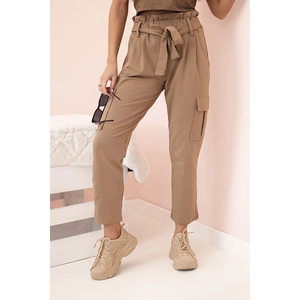 Kesi Dámske cargo nohavice s vysokým pásom ťava 64694260