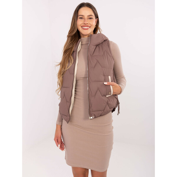 BASIC Hnedá dámska páperová prešívaná vesta s kapucňou MBM-KZ-2502.27 65592995
