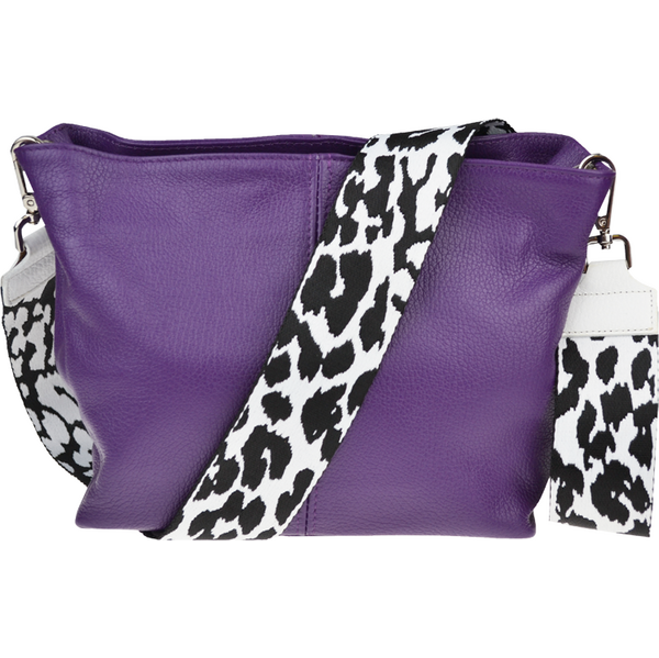 Fialová kožená talianska crossbody kabelka Batilda Viola s prídavným 64491596