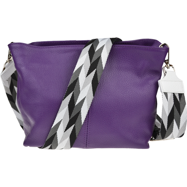 Fialová kožená talianska crossbody kabelka Batilda Viola s prídavným 64491597