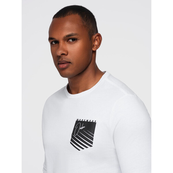 Pánske tričko s dlhým rukávom Ombre s potlačou vo forme vrecka - biele 50555592