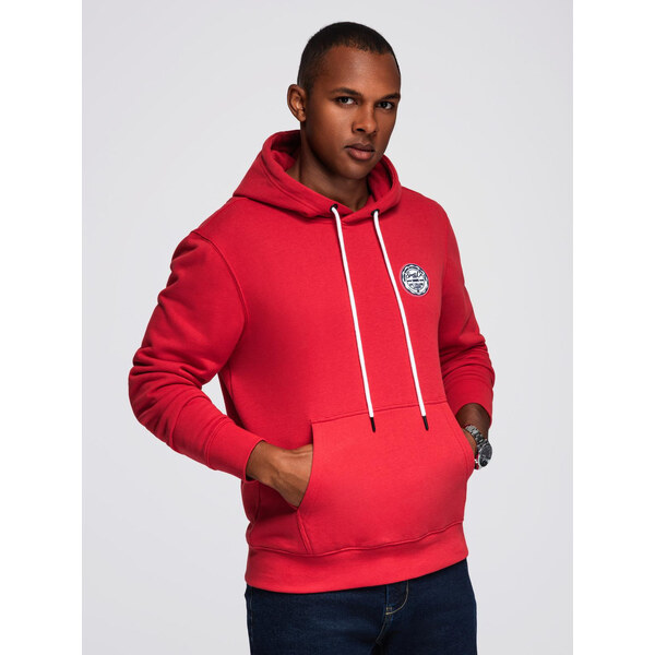 Ombre Mens kangaroo sweatshirt with hood and college style patch - red 58149396