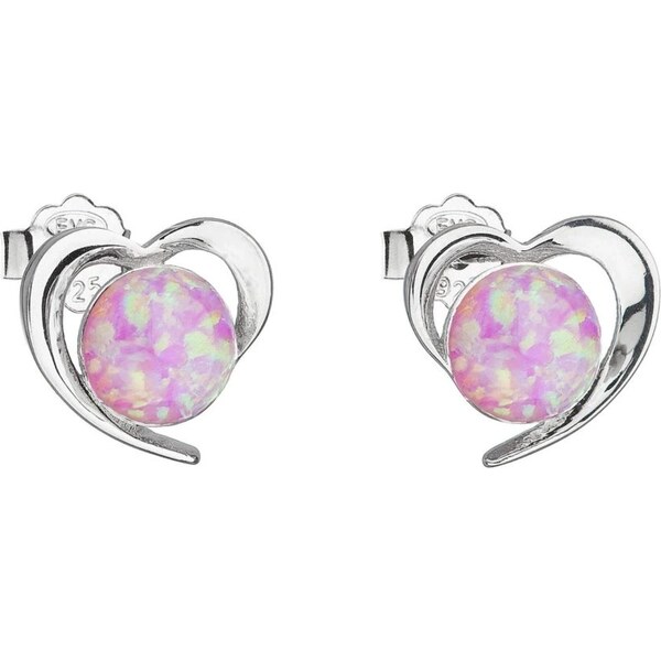 Evolution Group Strieborné náušnice srdiečka s ružovými syntetickými 66583672