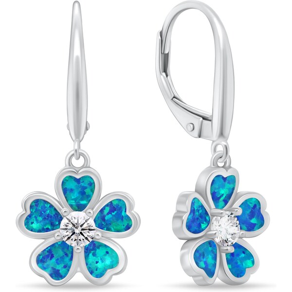 Brilio Silver Strieborné visiace náušnice Kvety s modrými opálmi 66583499