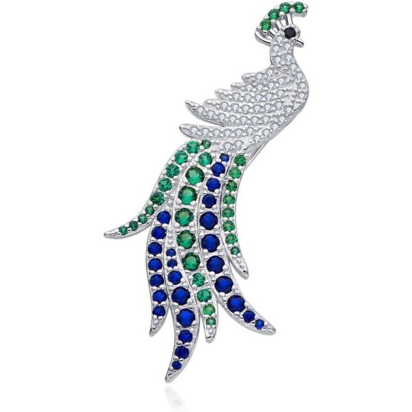 MOISS Oslnivá strieborná brošňa Páv so zirkónmi O0000012 66582221