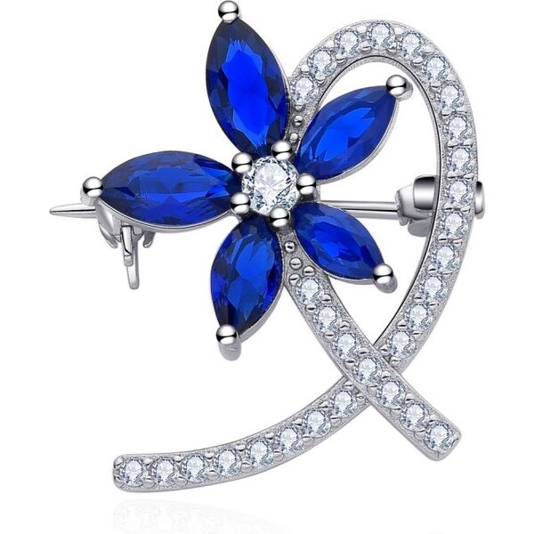 MOISS Strieborná brošňa Kvetina s modrými zirkónmi O0000009 67196124