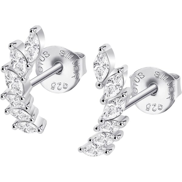 Lotus Silver Elegantné strieborné náušnice so zirkónmi Lístky Earparty 66591173