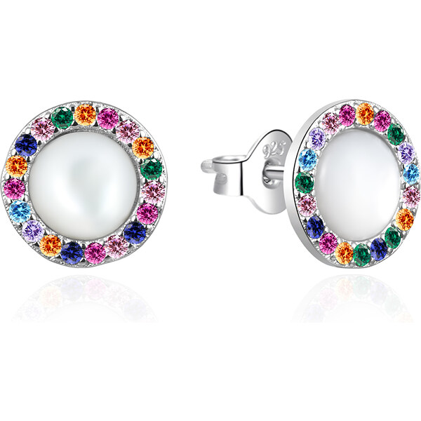 Agato Strieborné náušnice s farebnými zirkónmi a perleťou AGT-E203PC 66580711