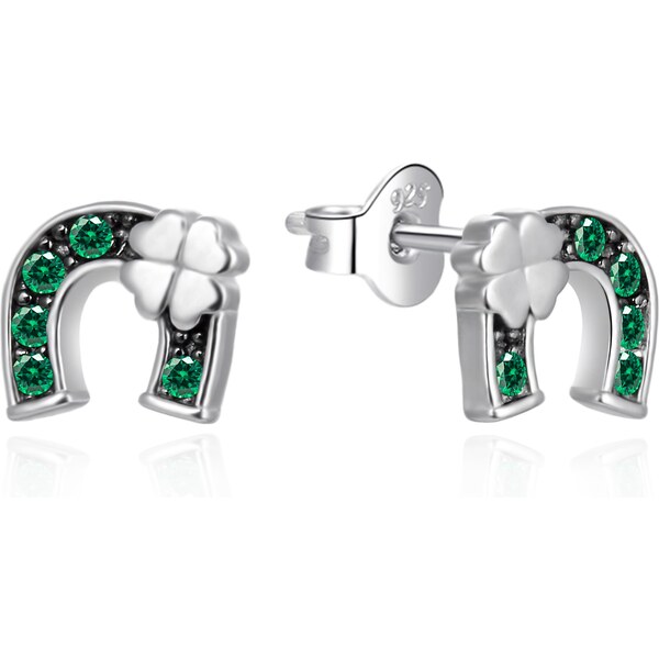 Agato Strieborné náušnice Podkova so zelenými zirkónmi AGT-E168PGR 66590111