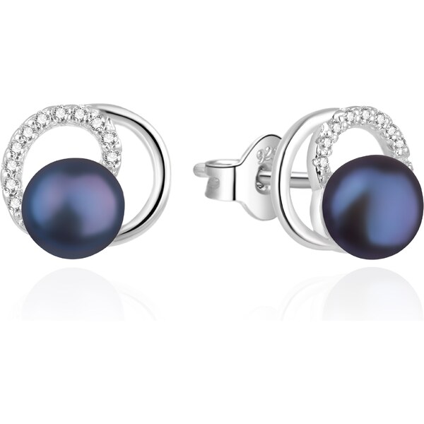 Agato Strieborné náušnice s pravou modrou perlou a zirkónmi AGT-E216PW 66586036