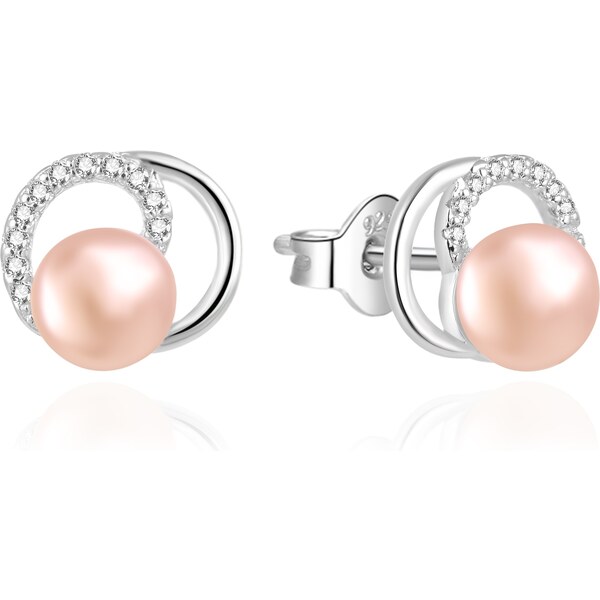 Agato Strieborné náušnice s pravou ružovou perlou a zirkónmi AGT 66580242