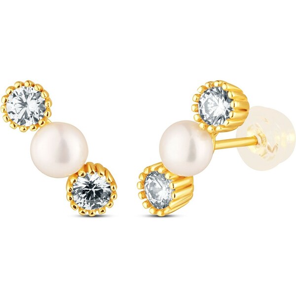 JwL Luxury Pearls Elegantné pozlátené náušnice s perlami a zirkónmi 66591721