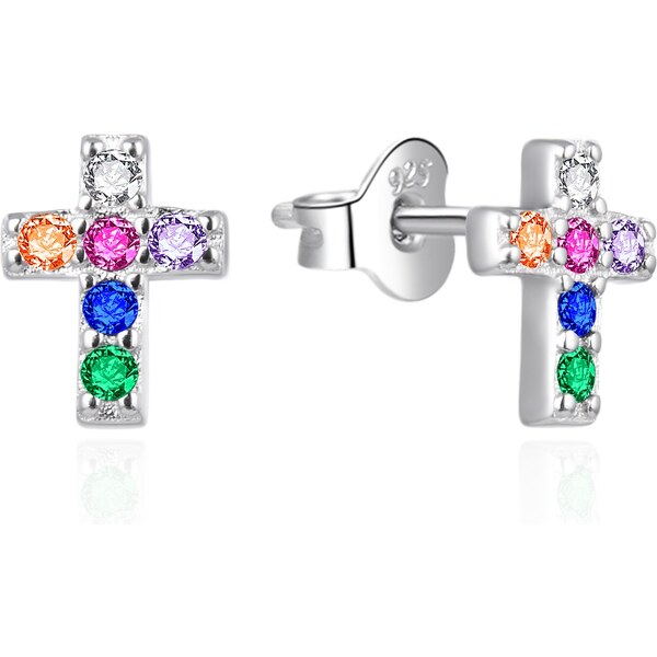 Agato Strieborné náušnice Krížik s farebnými zirkónmi AGT-E169PC 66587240