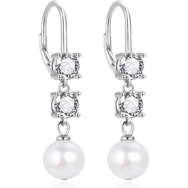 Agato Elegantné visiace náušnice so zirkónmi a perlou AGT-E094LW-P 66588284