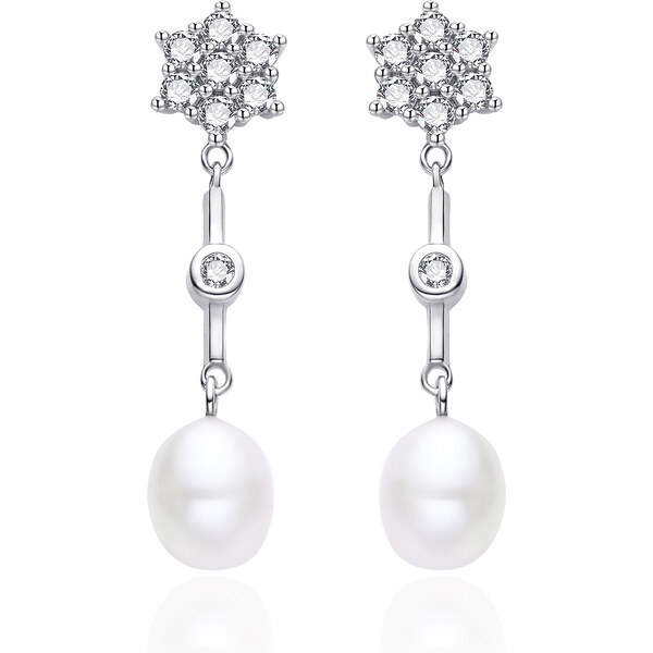 Agato Strieborné visiace náušnice so zirkónmi a perlou AGT-E143PW-P 66594550