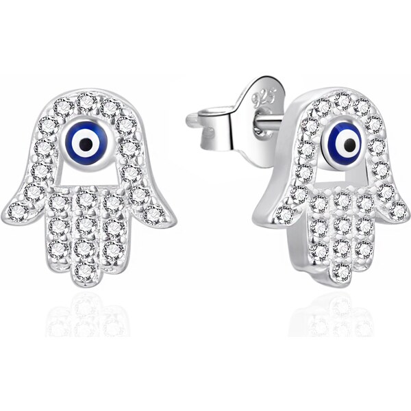 Agato Strieborné náušnice so zirkónmi Ruka Fátimy AGT-E105PW 66582973