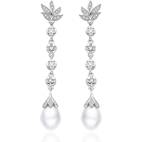 Agato Elegantné strieborné náušnice so zirkónmi a perlou AGT-E121PW-P 66582909