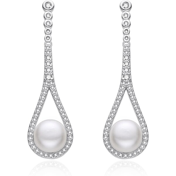 Agato Blyštivé strieborné visiace náušnice s perlou AGT-E150PW-P 66579725