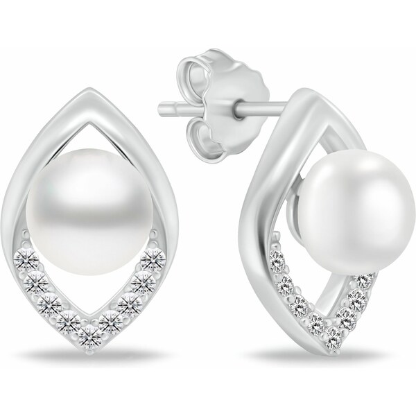 Brilio Silver Elegantné strieborné náušnice so zirkónmi a perlou 66581441