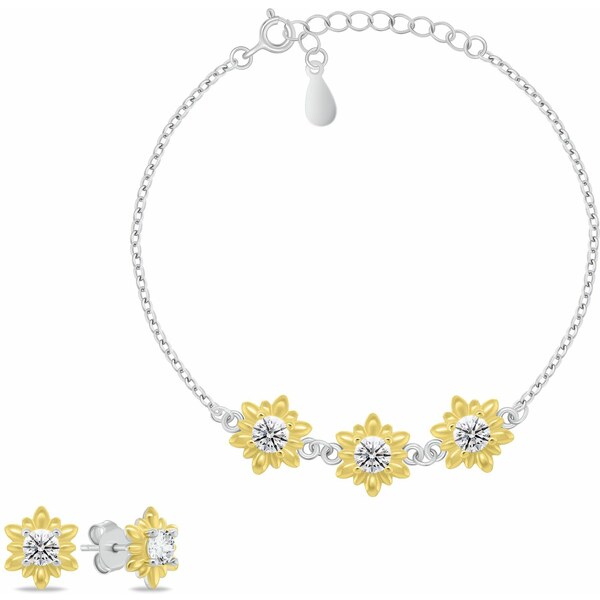 Brilio Silver Set bicolor šperkov Kvety so zirkónmi SET279WY (náramok, 66583152