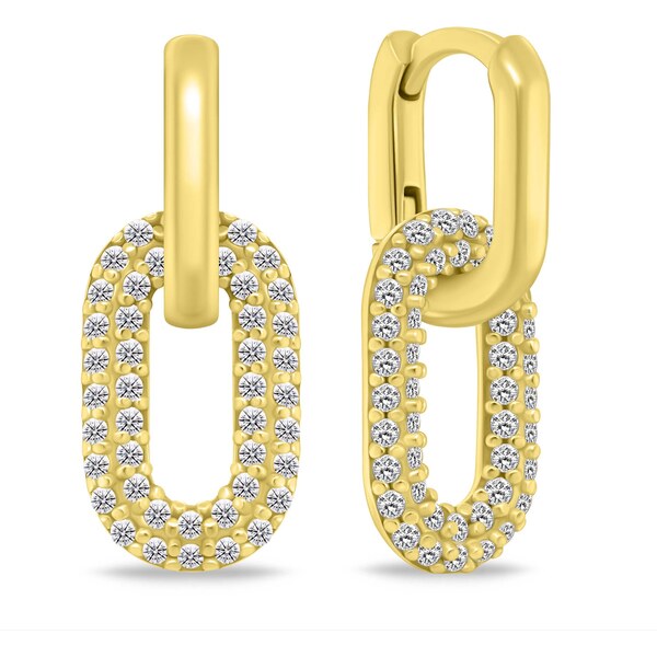 Brilio Silver Pozlátené oválne náušnice 2v1 s kubickými zirkónmi 66594212