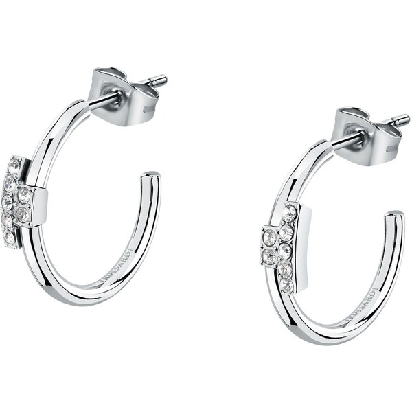 Trussardi Oceľové kruhové náušnice so zirkónmi T-Logo TJAXC86 66578752