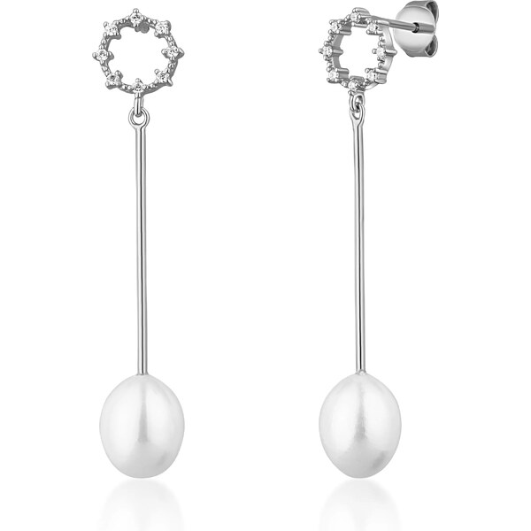 JVD Visiace strieborné náušnice so zirkónmi a pravými perlami 66583199