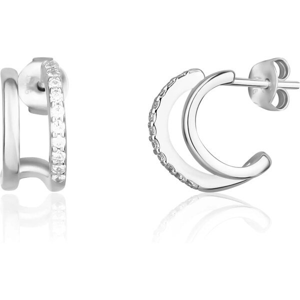 JVD Pôvabné strieborné náušnice kruhy so zirkónmi SVLE1623X61BI00 66693485