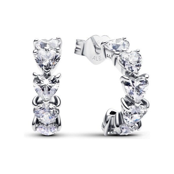 Pandora Strieborné polkruhové náušnice Trblietavé srdcia Timeless 66591740
