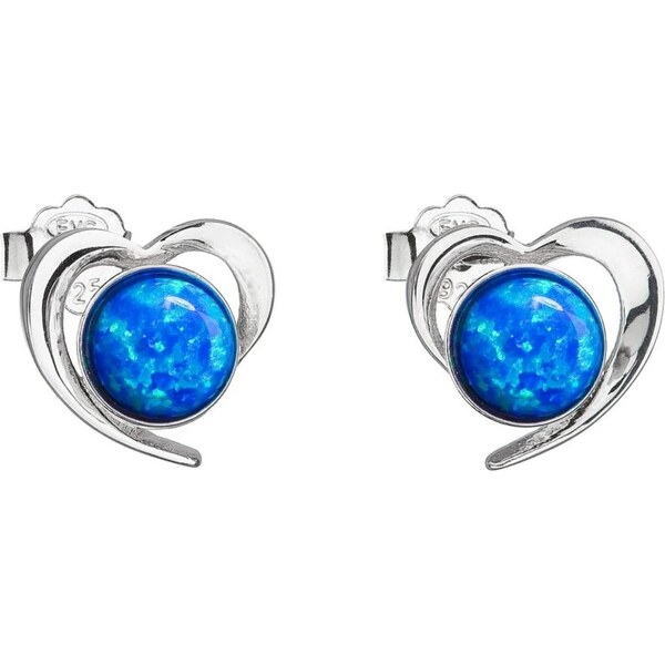 Evolution Group Strieborné náušnice srdiečka s modrými syntetickými 66590334