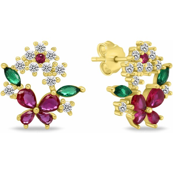 Brilio Silver Originálne pozlátené náušnice s farebnými zirkónmi 66582929