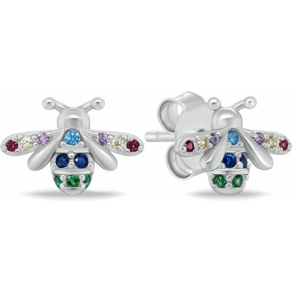 Brilio Silver Hravé strieborné náušnice Včielky s farebnými zirkónmi 66591101