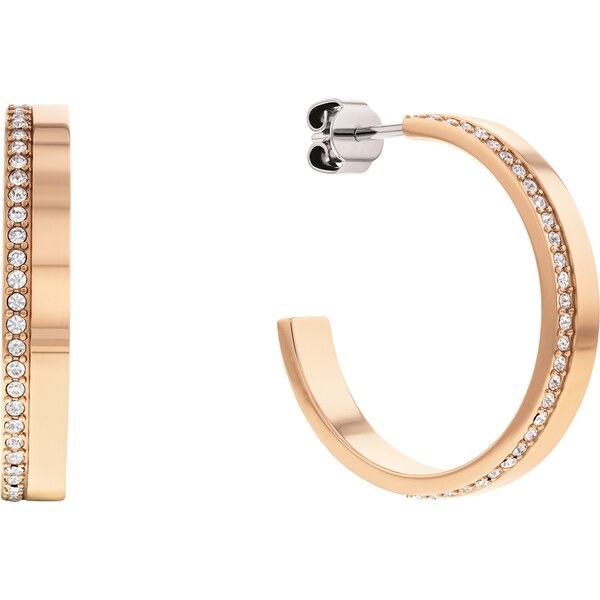 Calvin Klein Ružovo pozlátené náušnice s kryštálmi Minimal Linear 66594121