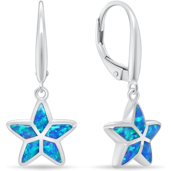 Brilio Silver Strieborné visiace náušnice Hviezdičky s modrými opálmi 66589146