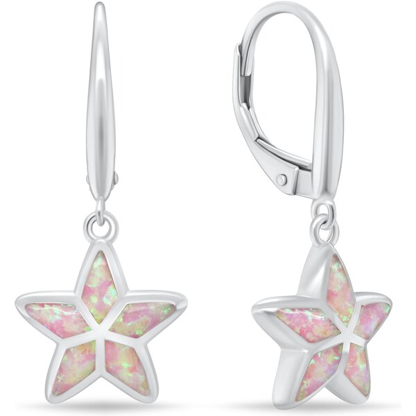 Brilio Silver Strieborné visiace náušnice Hviezdičky s ružovými opálmi 66588049