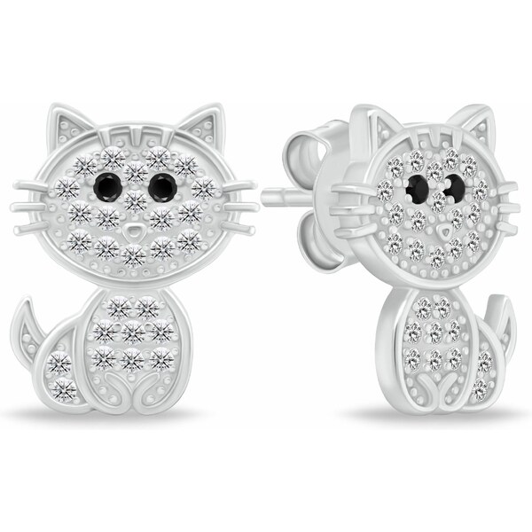 Brilio Silver Roztomilé strieborné náušnice Mačička so zirkónmi 66579548