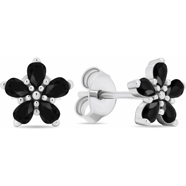 Brilio Silver Slušivé strieborné náušnice s čiernymi zirkónmi Kytičky 66653982