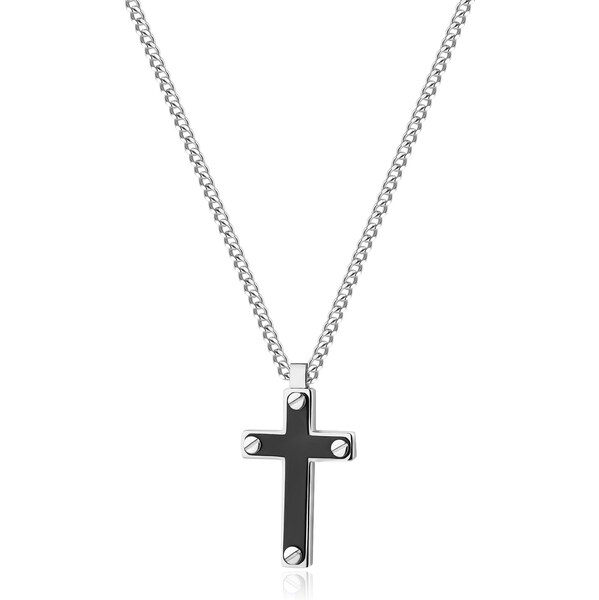 SAgapõ Nadčasový oceľový náhrdelník Kríž Prúd SPD05 67155613