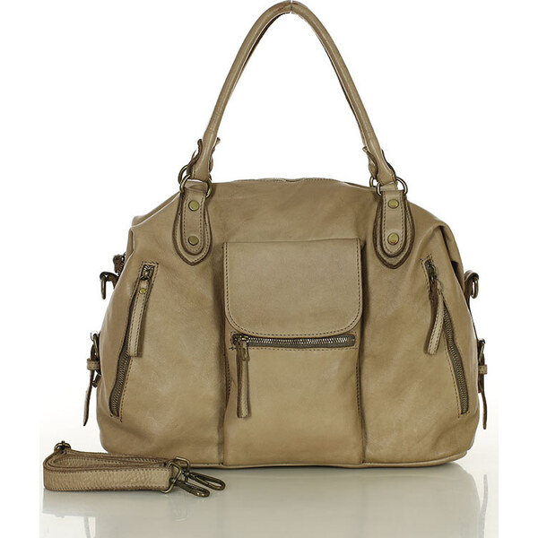 Genuine Leather MARCO MAZZINI Béžovo-sivábowling kabelka (V189d) 32064565