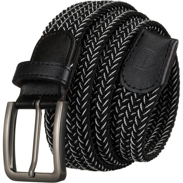 Čierno-biely pánsky opasok s kovovou prackou v striebornej farbe – 64507179