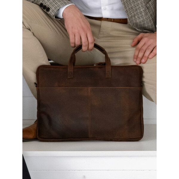Pánska kožená taška na notebook Greenwood Levons - koňak 60224130