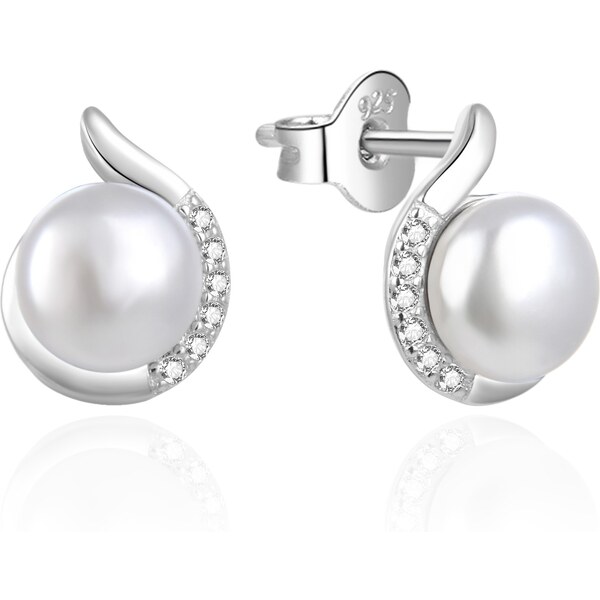 Agato Elegantné strieborné náušnice s perlou a zirkónmi AGT-E073PW-P 66582842