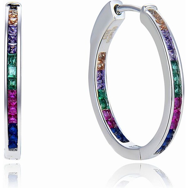 MOISS Strieborné náušnice kruhy s farebnými zirkónmi E0002784 66590083