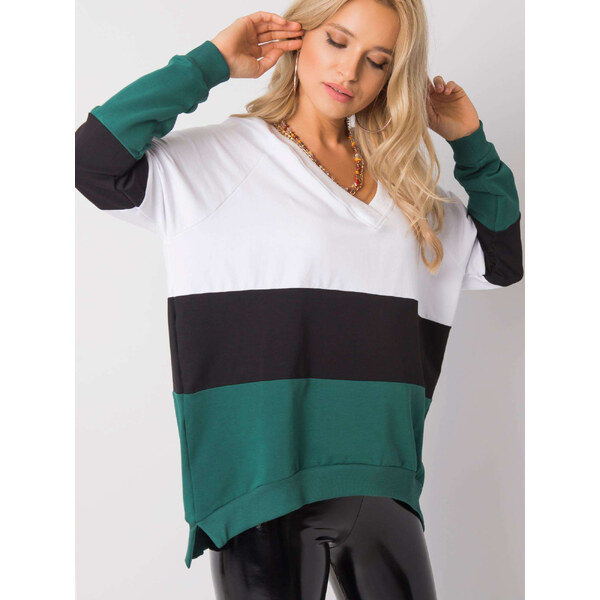 BASIC Dámska bielo-čierno-zelená mikina s výstrihom do V RV-BL-5972.07 19560752