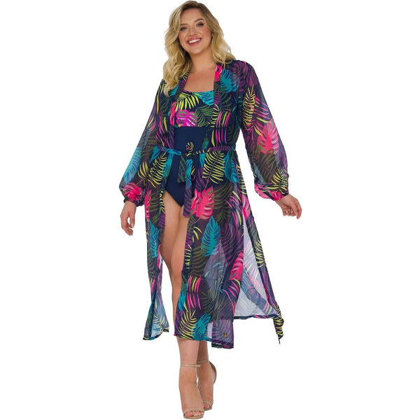 Dámske pareo 14 D81SZ-44 čierne s listami - Self 64541578