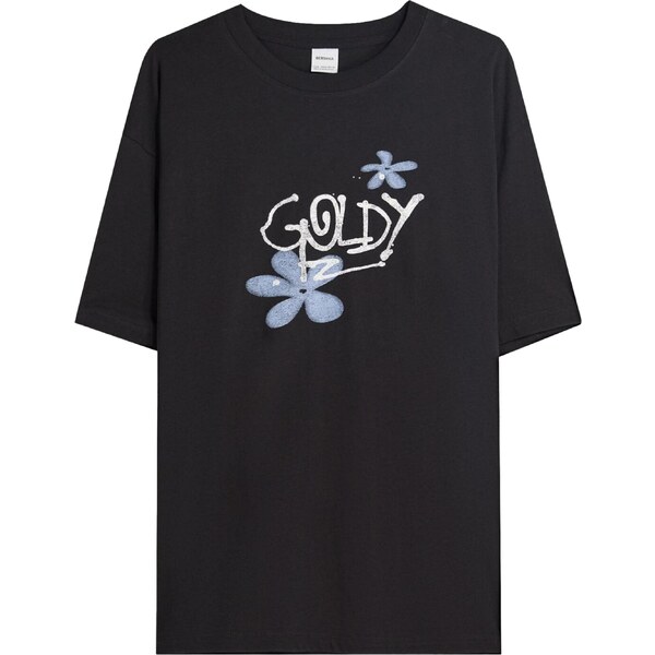 Bershka Tričko svetlomodrá / tmavosivá / biela 65884898