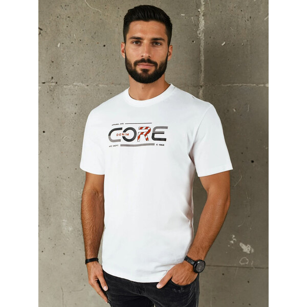BASIC Biele pánske tričko s potlačou CORE RX5418 50296845