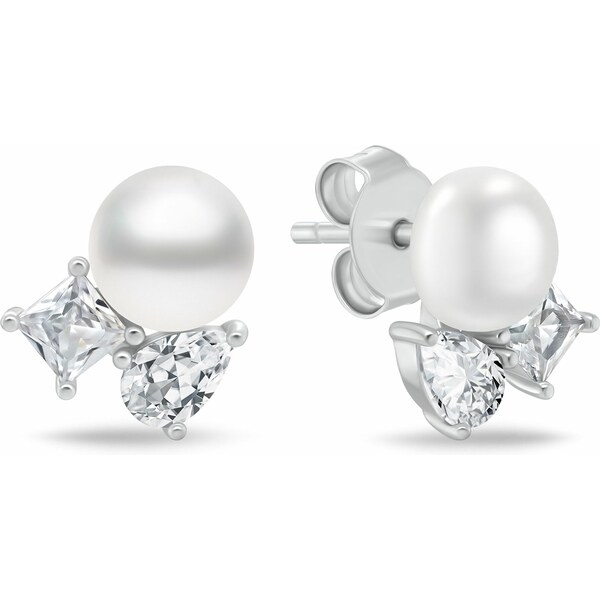 Brilio Silver Nežné strieborné náušnice s čírymi zirkónmi a perlou 66587333