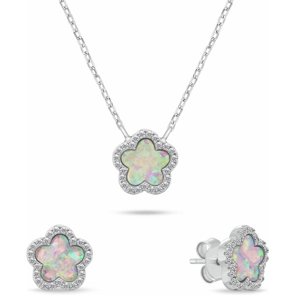 Brilio Silver Pôvabný set šperkov s opálmi a zirkónmi Kvety SET289WP 66586200